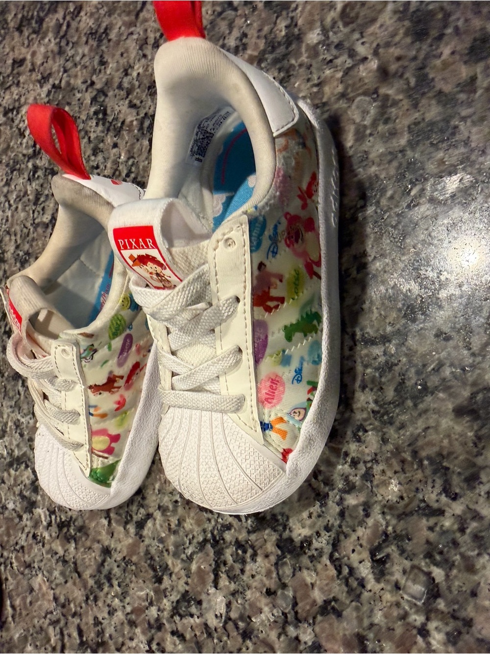 adidas Kids White Sneakers with Multicolor Pixar Print